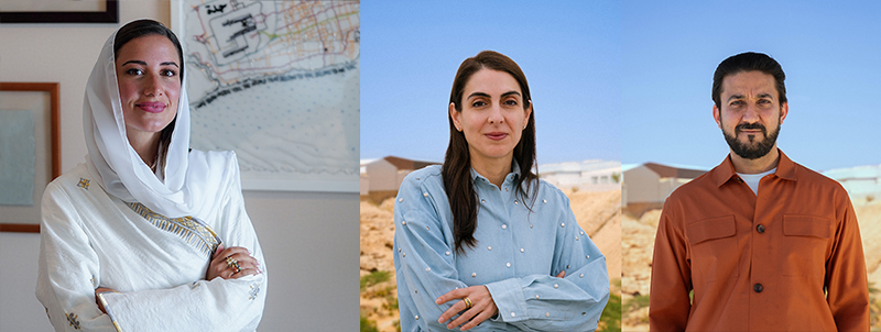 Aya Al-Bakree, Nora Razian and Sabih Ahmed at the Diriyah Contemporary Art Biennale